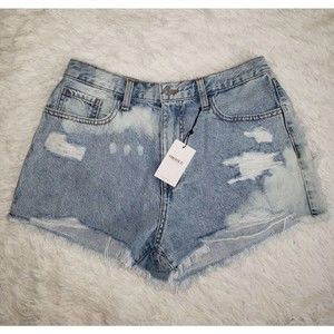 NWT Forever 21 Women's Sz 30 Denim Shorts High Rise Distressed Bleached Jean